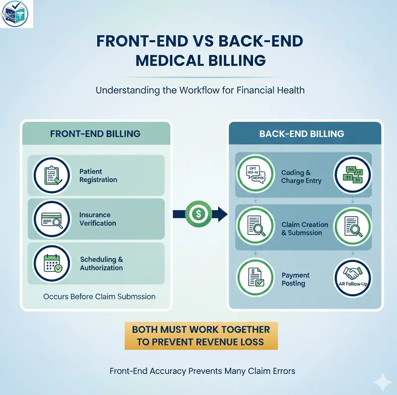Front-End vs Back-End Medical Billing infographic guide